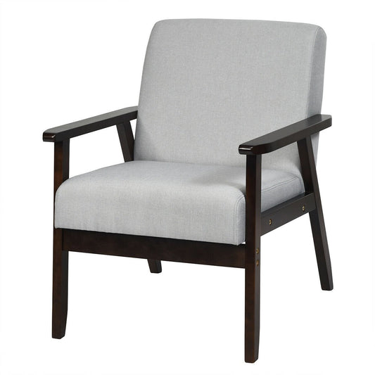 Solid Rubber Wood Fabric Accent Armchair, Light Gray at Gallery Canada