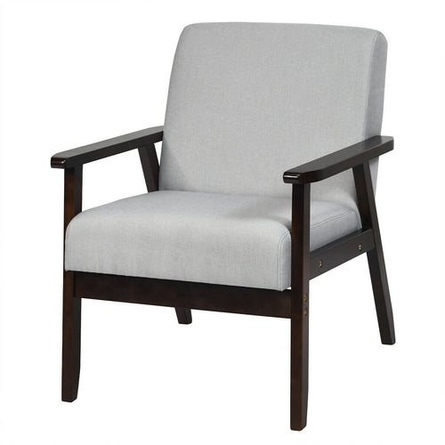 Solid Rubber Wood Fabric Accent Armchair, Light Gray