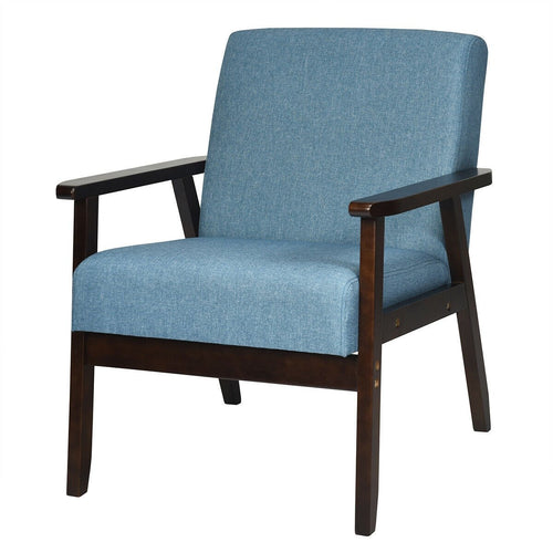 Solid Rubber Wood Fabric Accent Armchair, Blue