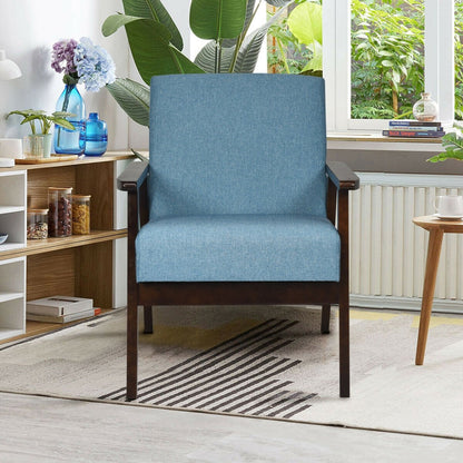 Solid Rubber Wood Fabric Accent Armchair, Blue - Gallery Canada