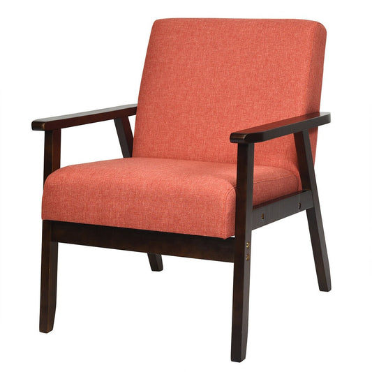 Solid Rubber Wood Fabric Accent Armchair, Orange at Gallery Canada
