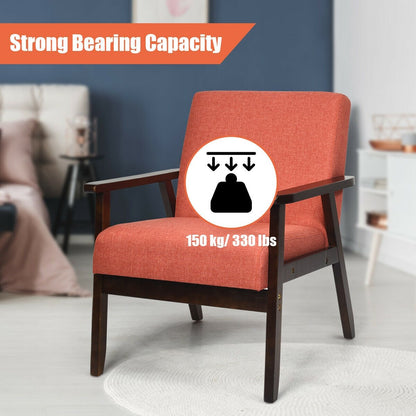 Solid Rubber Wood Fabric Accent Armchair, Orange - Gallery Canada
