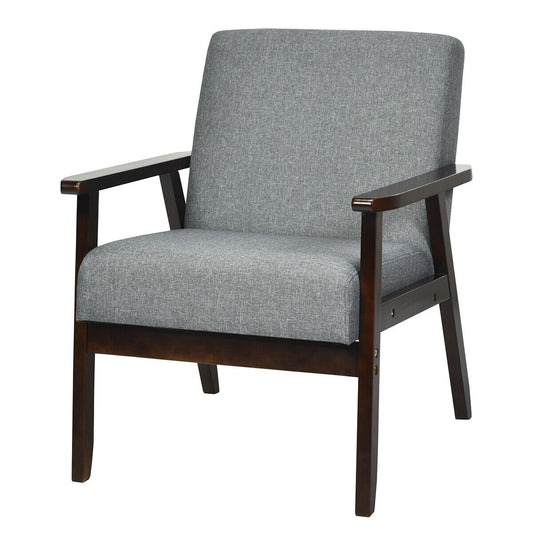 Solid Rubber Wood Fabric Accent Armchair, Gray at Gallery Canada