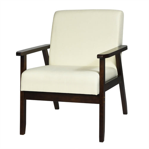 Solid Rubber Wood Fabric Accent Armchair, Beige