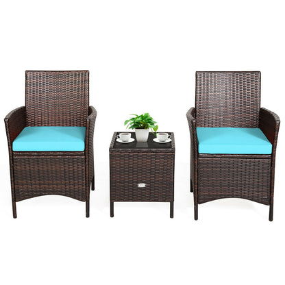 3Pcs Patio Rattan Furniture Set Cushioned Sofa and Glass Tabletop Deck, Blue Patio Conversation Sets at Gallery Canada