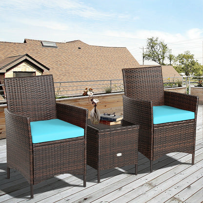 3Pcs Patio Rattan Furniture Set Cushioned Sofa and Glass Tabletop Deck, Blue Patio Conversation Sets at Gallery Canada