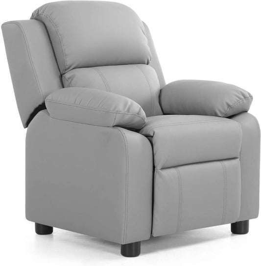 Kids Deluxe Headrest  Recliner Sofa Chair with Storage Arms, Gray - Gallery Canada