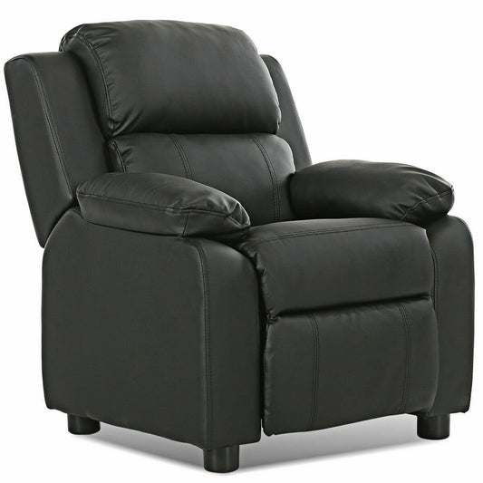 Kids Deluxe Headrest  Recliner Sofa Chair with Storage Arms, Black - Gallery Canada