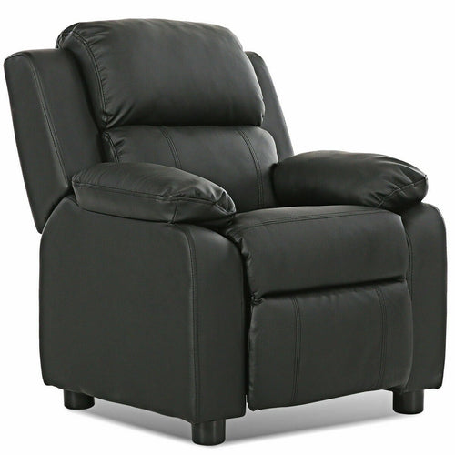 Kids Deluxe Headrest Recliner Sofa Chair, Storage Arms, Black