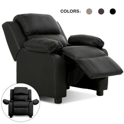 Kids Deluxe Headrest Recliner Sofa Chair with Storage Arms, Black Kids Chairs & Seating at Gallery Canada