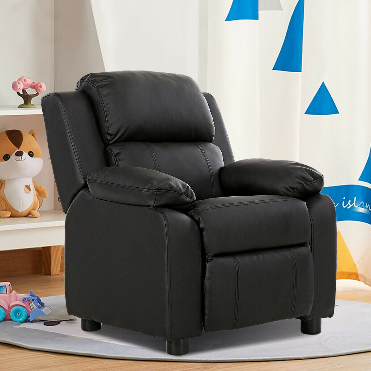 Kids Deluxe Headrest Recliner Sofa Chair with Storage Arms, Black Kids Chairs & Seating at Gallery Canada