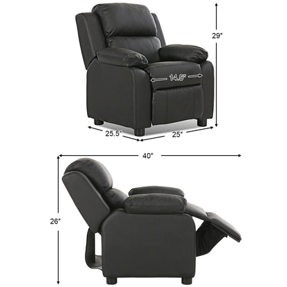 Kids Deluxe Headrest Recliner Sofa Chair with Storage Arms, Black Kids Chairs & Seating at Gallery Canada