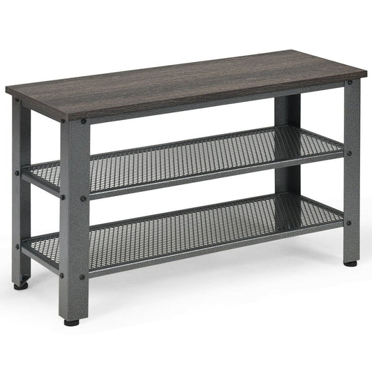 3-Tier Shoe Rack Industrial Shoe Bench with Storage Shelves, Black - Gallery Canada