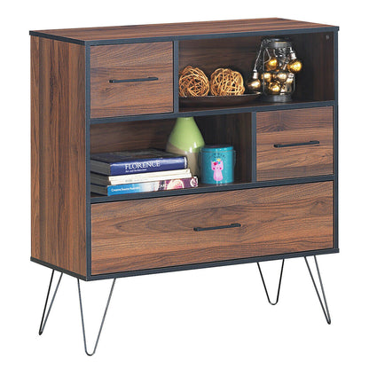 3-Tier Wood Storage Cabinet with Drawers and 4 Metal Legs, Walnut Cabinets & Chests at Gallery Canada