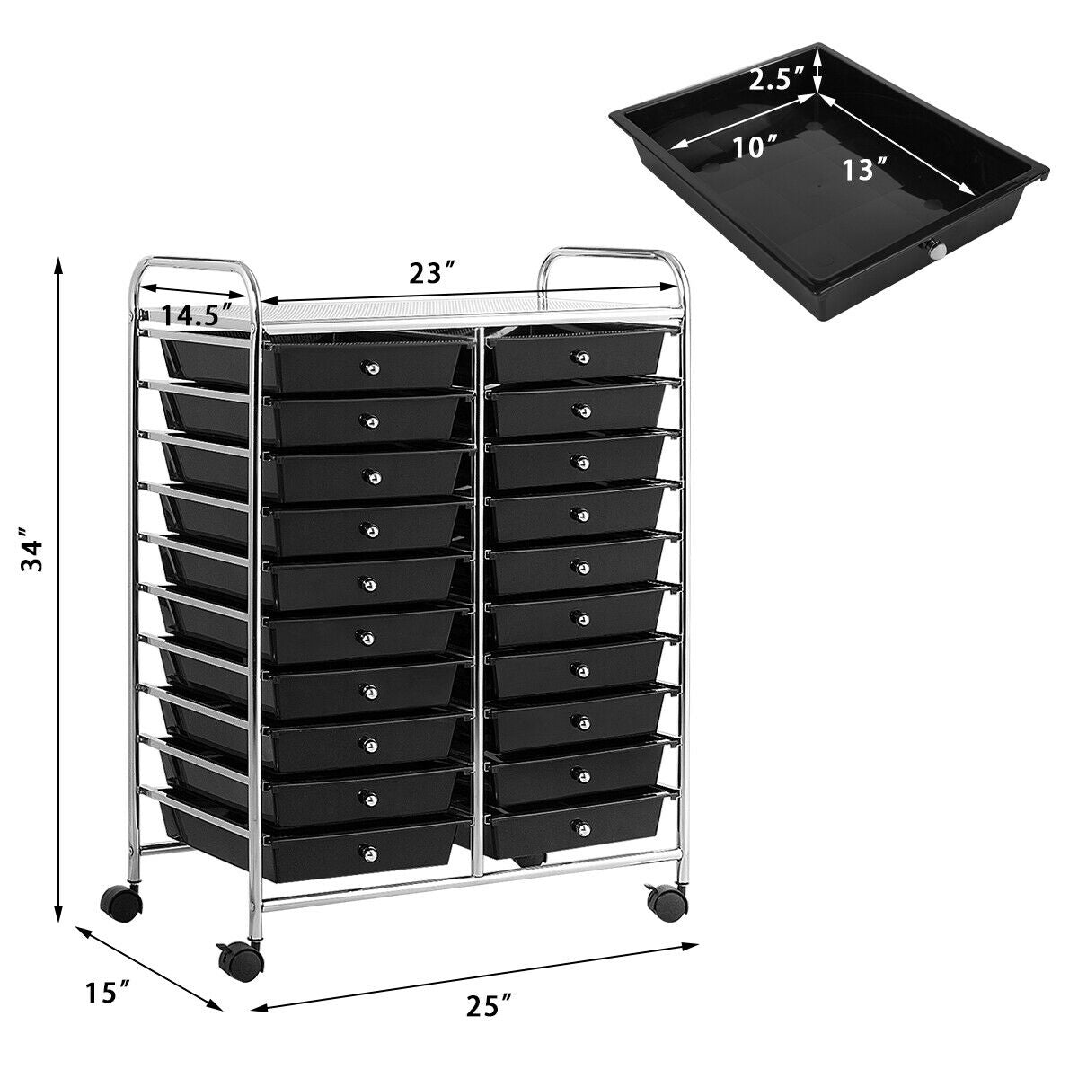 20 Drawers Storage Rolling Cart Studio Organizer, Black File Cabinets at Gallery Canada