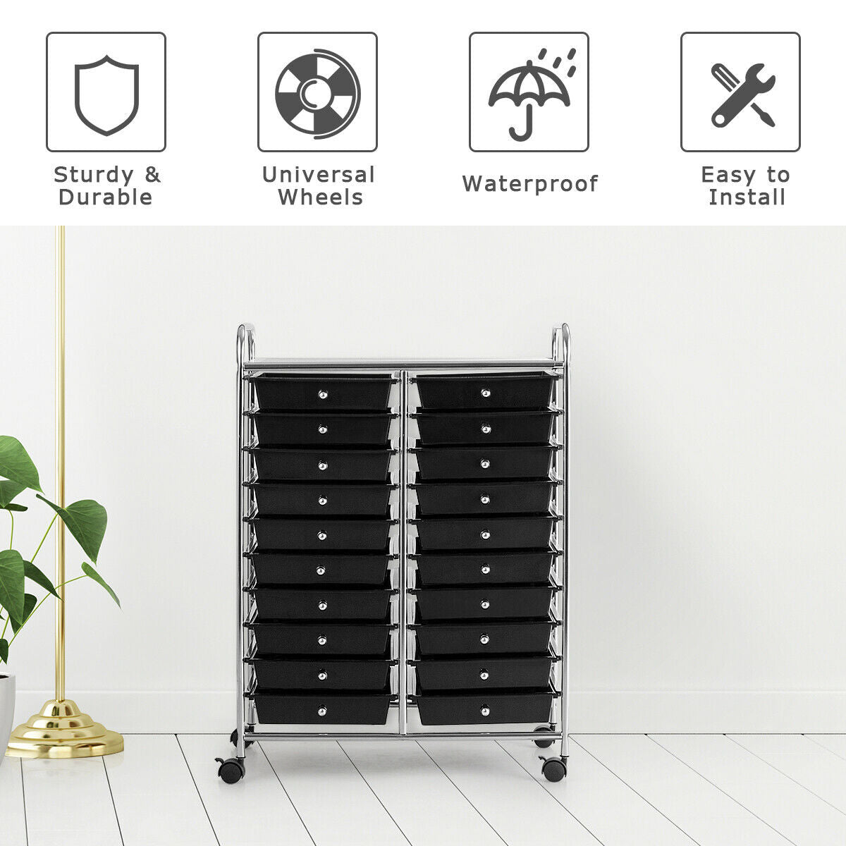20 Drawers Storage Rolling Cart Studio Organizer, Black File Cabinets at Gallery Canada