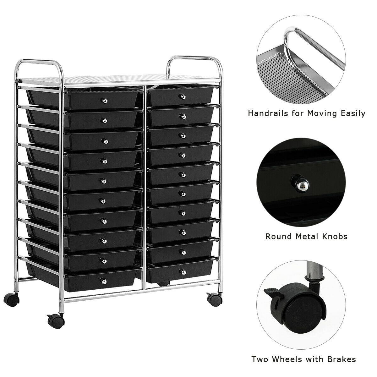 20 Drawers Storage Rolling Cart Studio Organizer, Black File Cabinets at Gallery Canada