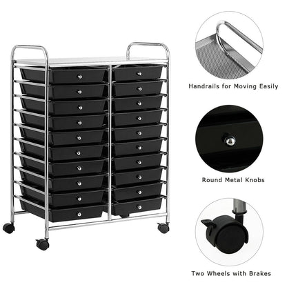 20 Drawers Storage Rolling Cart Studio Organizer, Black File Cabinets at Gallery Canada