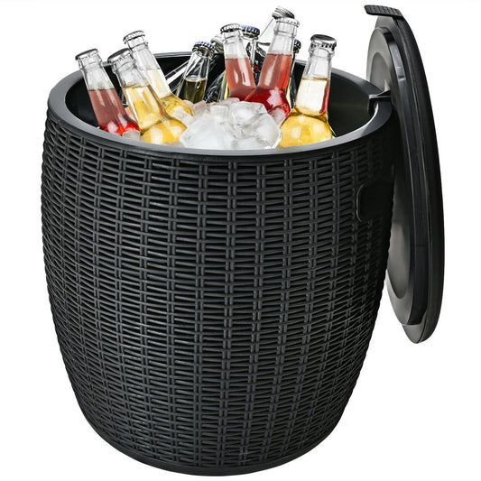 9.5 Gallon 4-in-1 Patio Rattan Cool Bar Cocktail Table Side Table, Black - Gallery Canada