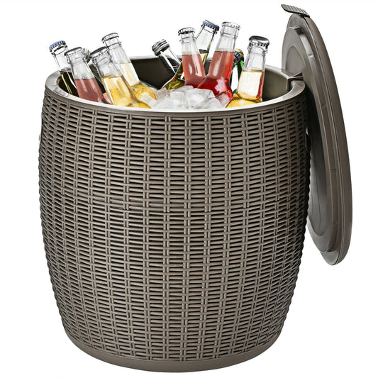 9.5 Gallon 4-in-1 Patio Rattan Cool Bar Cocktail Table Side Table, Brown - Gallery Canada