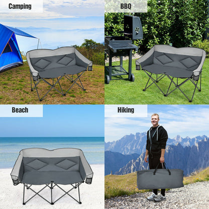 Folding Camping Chair with Bags and Padded Backrest, Gray - Gallery Canada