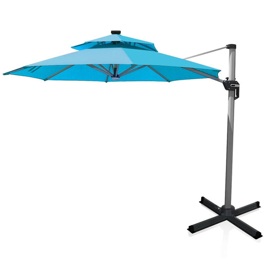 10 Feet 360° Rotation Aluminum Solar LED Patio Cantilever Umbrella without Weight Base, Turquoise - Gallery Canada