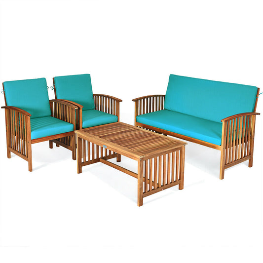 4 Pieces Patio Solid Wood Furniture Set, Blue Patio Conversation Sets Blue at Gallery Canada