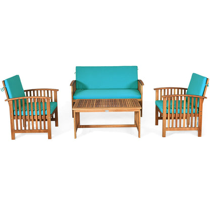 4 Piece Patio Solid Wood Furniture Set, Blue