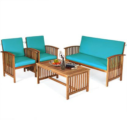 4 Pieces Patio Solid Wood Furniture Set, Blue Patio Conversation Sets at Gallery Canada