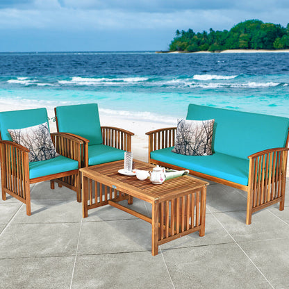 4 Pieces Patio Solid Wood Furniture Set, Blue Patio Conversation Sets at Gallery Canada