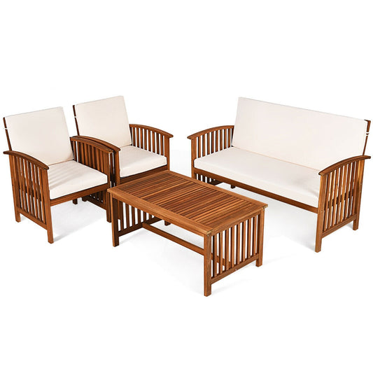 4PCS Patio Solid Wood Furniture Set, Beige Patio Conversation Sets Beige at Gallery Canada