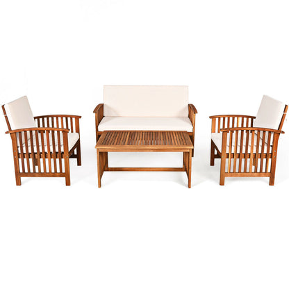 4PCS Patio Solid Wood Furniture Set, Beige Patio Conversation Sets at Gallery Canada