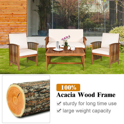 4PCS Patio Solid Wood Furniture Set, Beige - Gallery Canada