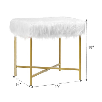 Faux Fur Ottoman Decorative Stool with Metal Legs, White - Gallery Canada