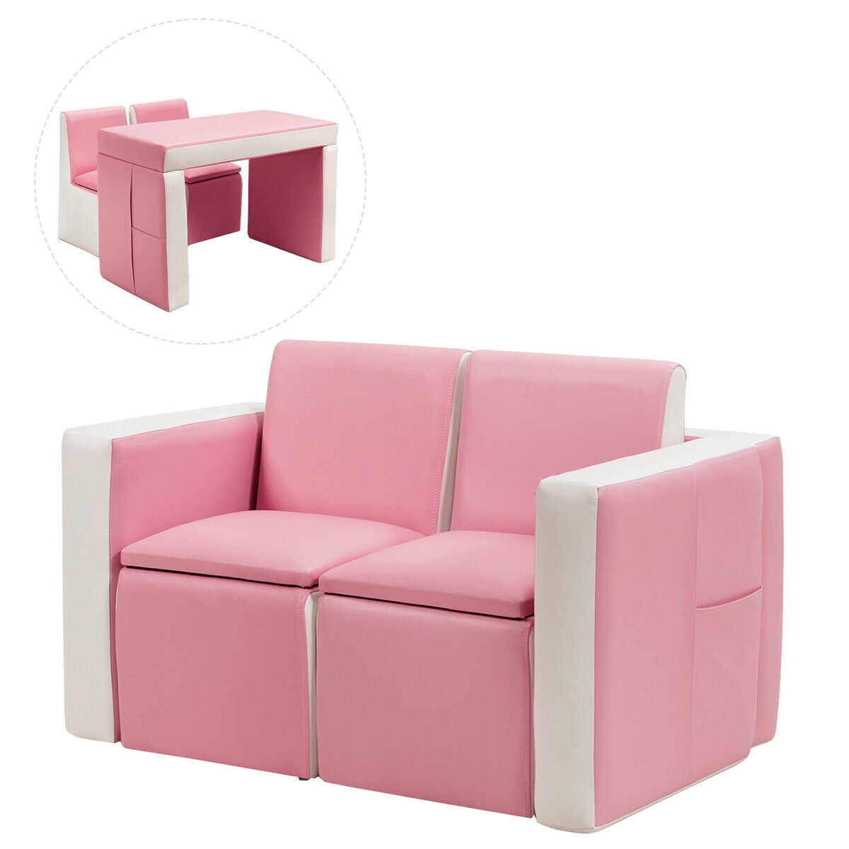 Ensemble de chaises, table et canapé multifonctionnels pour enfants, rose