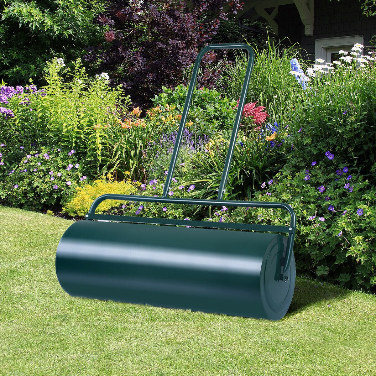 24 x 13 Inch Tow Lawn Roller, Water Filled Metal Push Roller, Green Lawn Care Tools at Gallery Canada