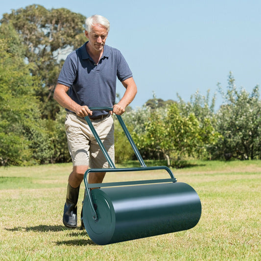24 x 13 Inch Tow Lawn Roller, Water Filled Metal Push Roller, Green Lawn Care Tools Green at Gallery Canada