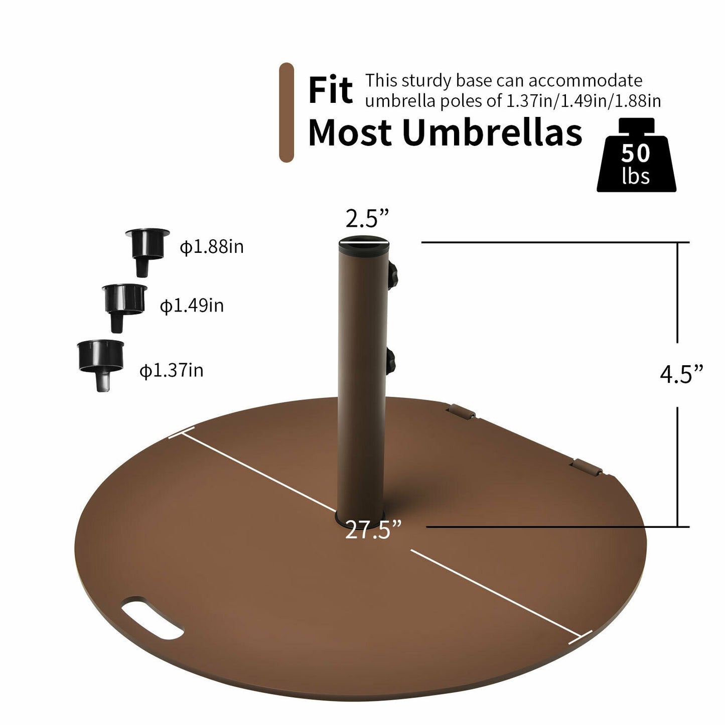 50 lbs Umbrella Base Stand with Wheels for Patio, Brown Outdoor Umbrella Bases at Gallery Canada
