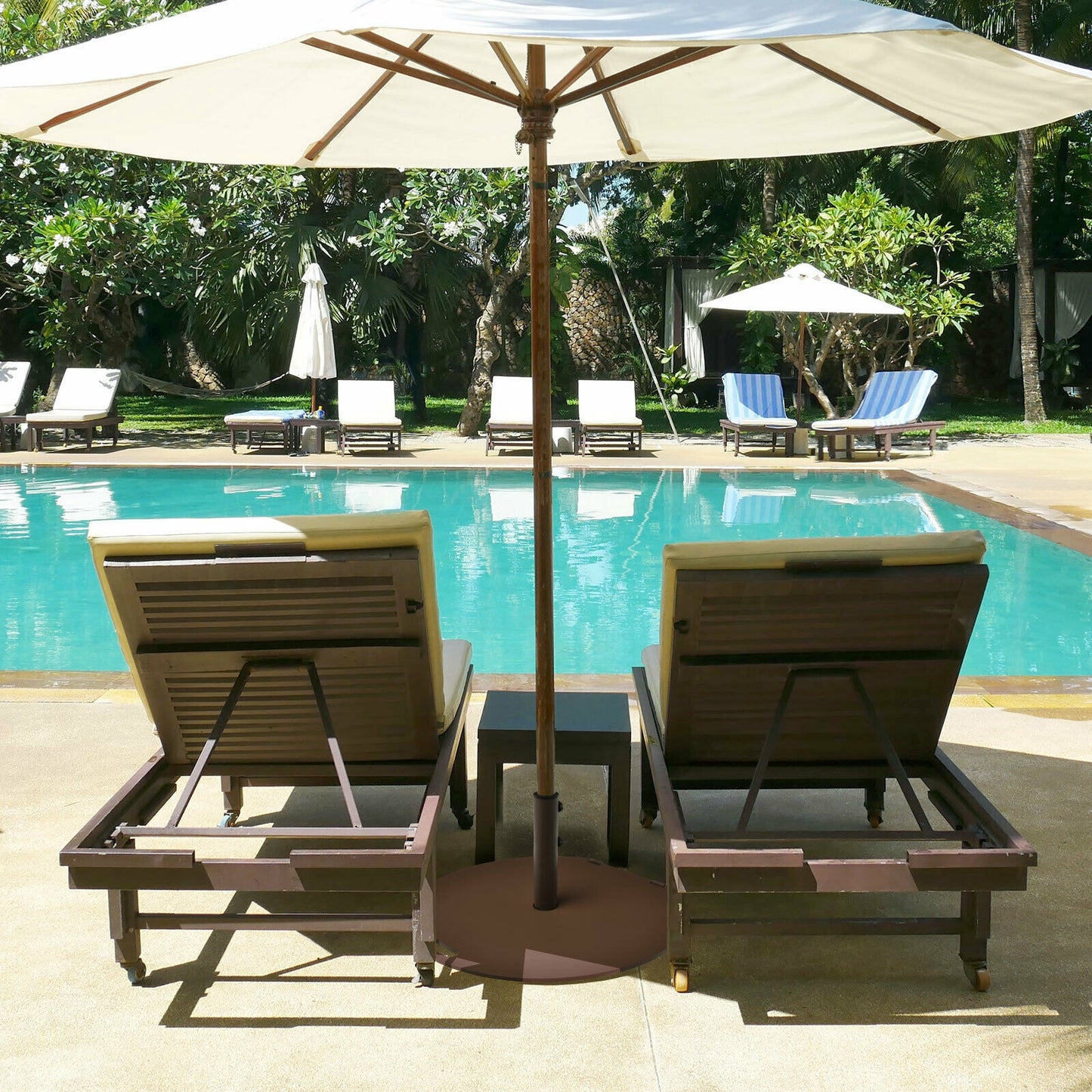 50 lbs Umbrella Base Stand with Wheels for Patio, Brown Outdoor Umbrella Bases at Gallery Canada