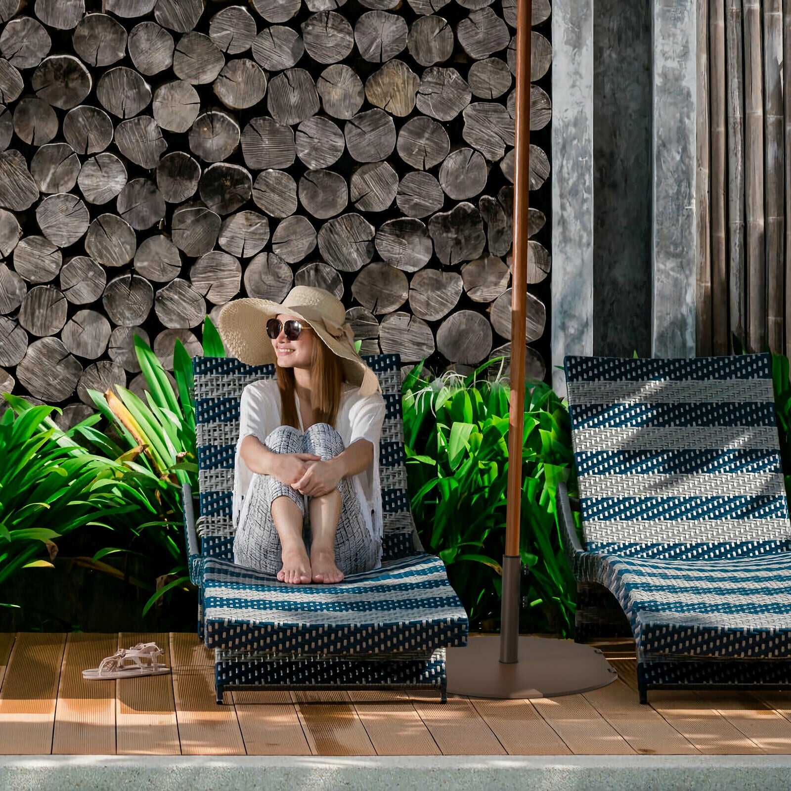 50 lbs Umbrella Base Stand with Wheels for Patio, Brown Outdoor Umbrella Bases at Gallery Canada