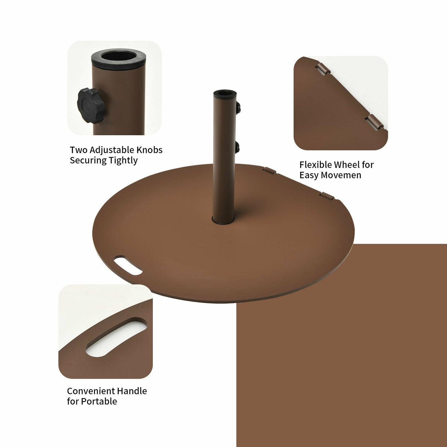 50 lbs Umbrella Base Stand with Wheels for Patio, Brown Outdoor Umbrella Bases at Gallery Canada