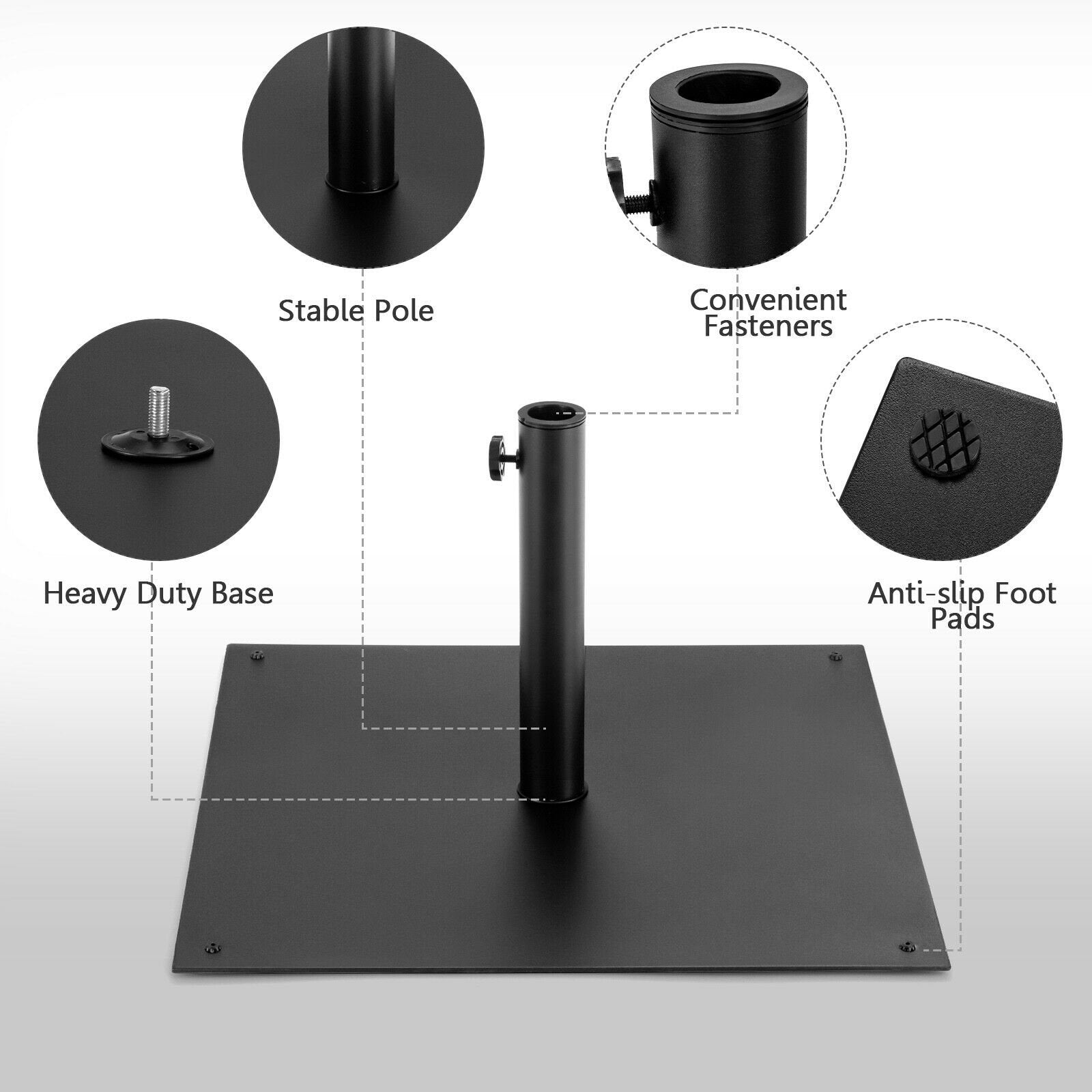40 lbs Square Umbrella Base Stand with for Backyard Patio, Black - Gallery Canada