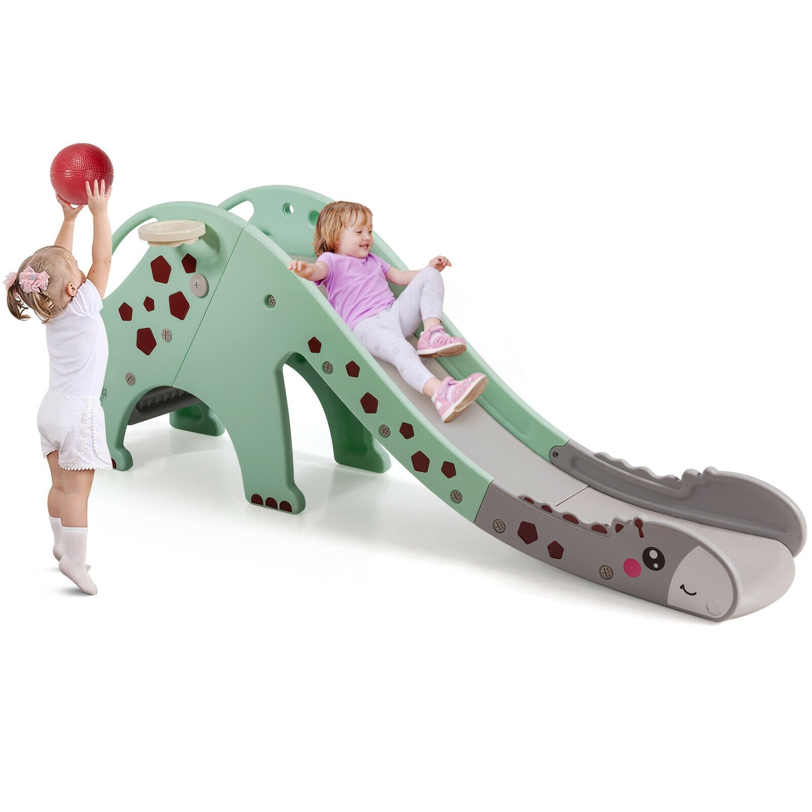 3-in-1 Kids Climber Slide Play Set with Basketball Hoop, Green Climbers & Slides at Gallery Canada