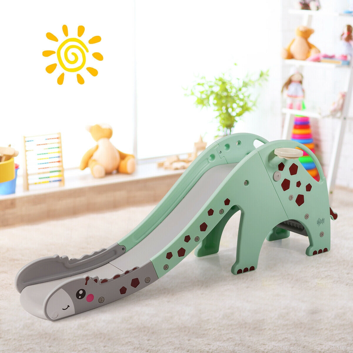 3-in-1 Kids Climber Slide Play Set with Basketball Hoop, Green Climbers & Slides at Gallery Canada