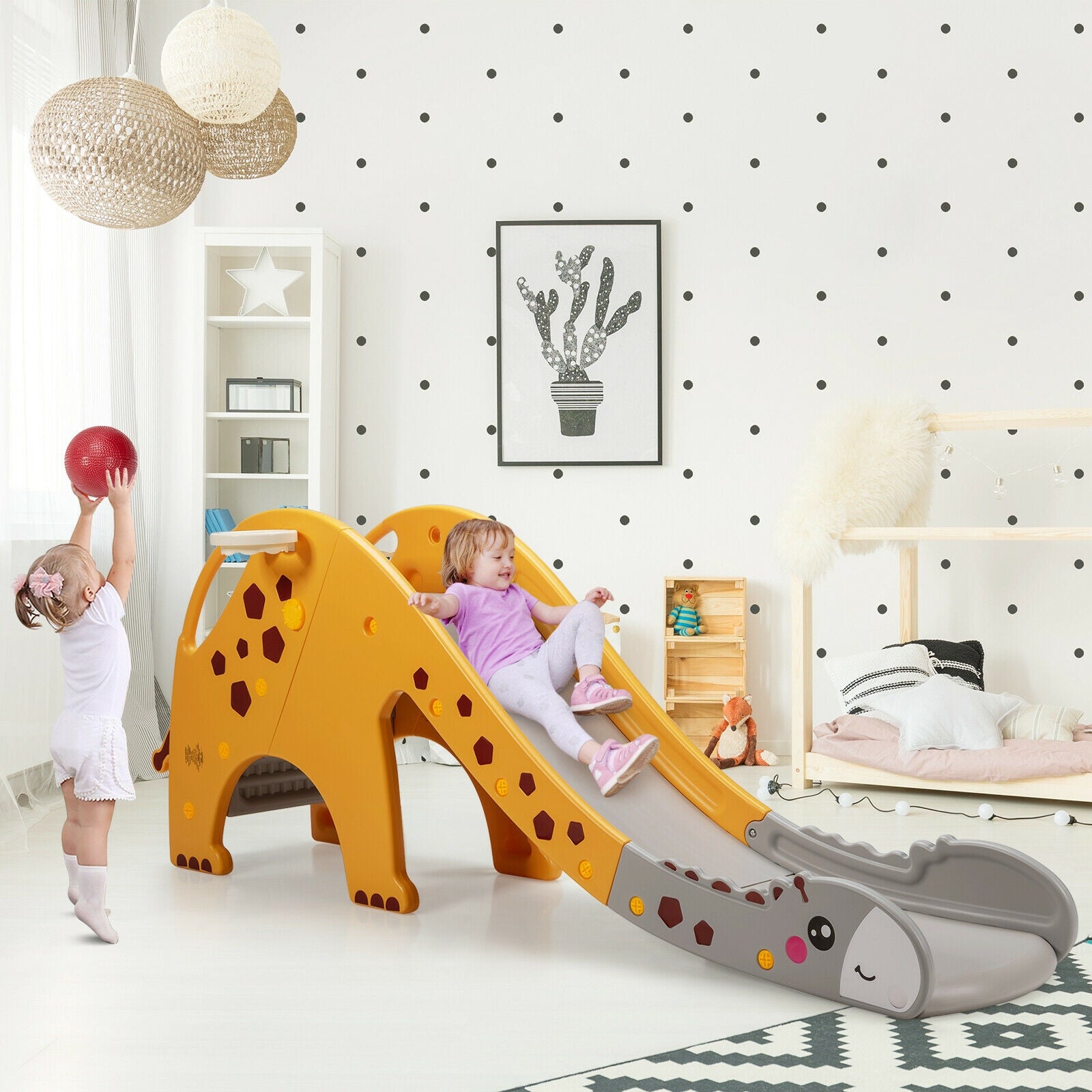 3-in-1 Kids Climber Slide Play Set with Basketball Hoop, Yellow Climbers & Slides at Gallery Canada