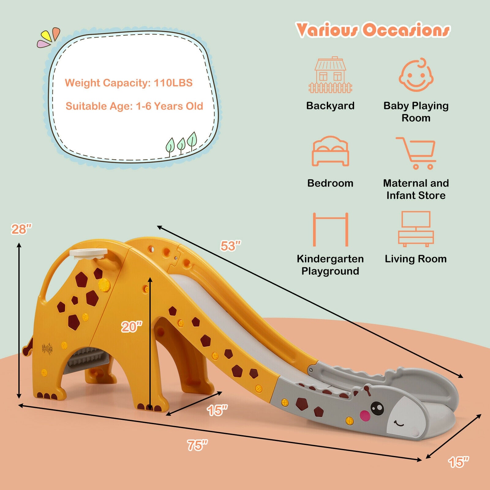 3-in-1 Kids Climber Slide Play Set with Basketball Hoop, Yellow Climbers & Slides at Gallery Canada