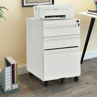3-Drawer Mobile File Cabinet Stee with Lock, White - Gallery Canada