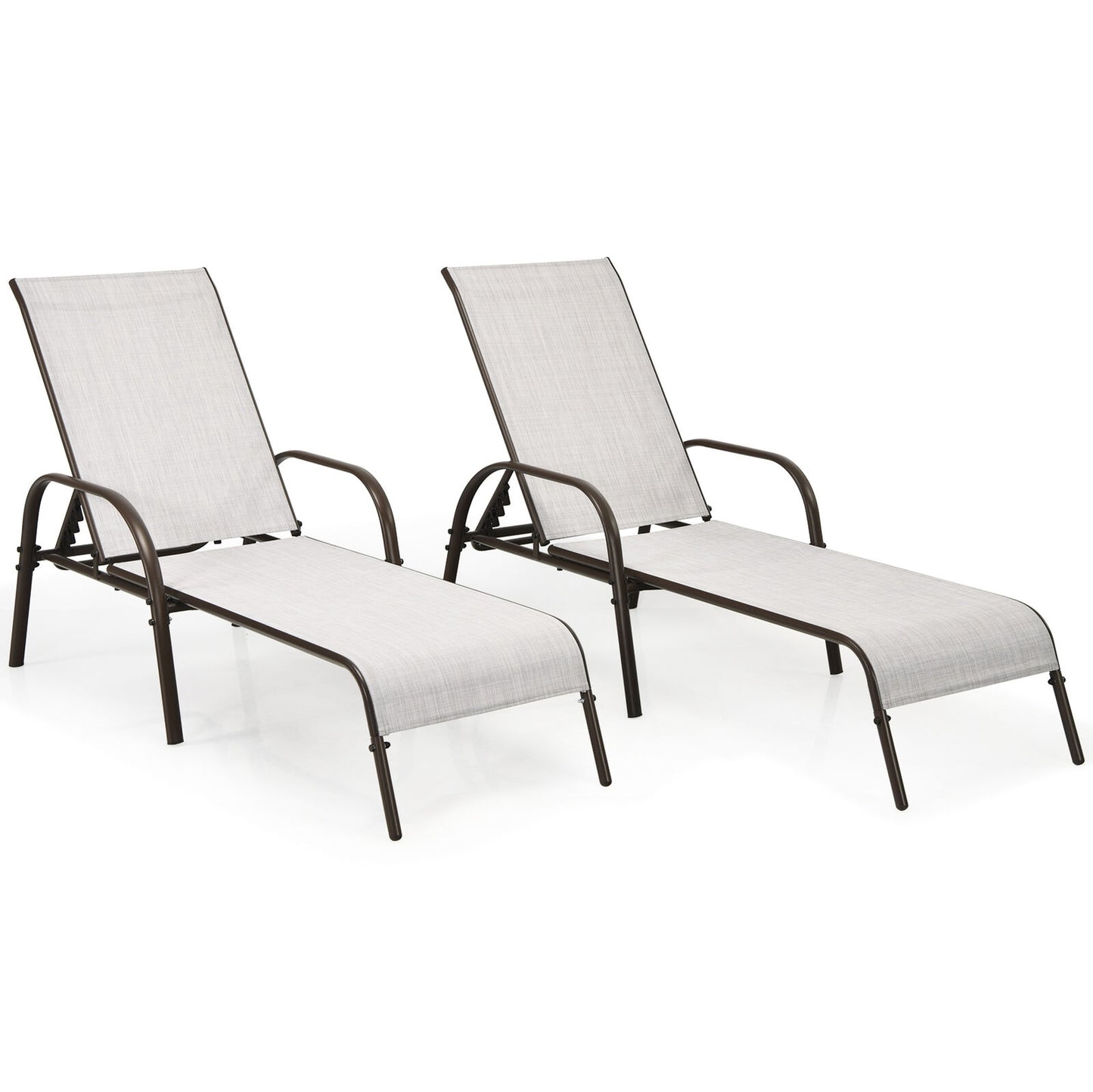 2 Pieces Outdoor Patio Lounge Chair Chaise Fabric with Adjustable Reclining Armrest, Gray Outdoor Chaise Lounges at Gallery Canada