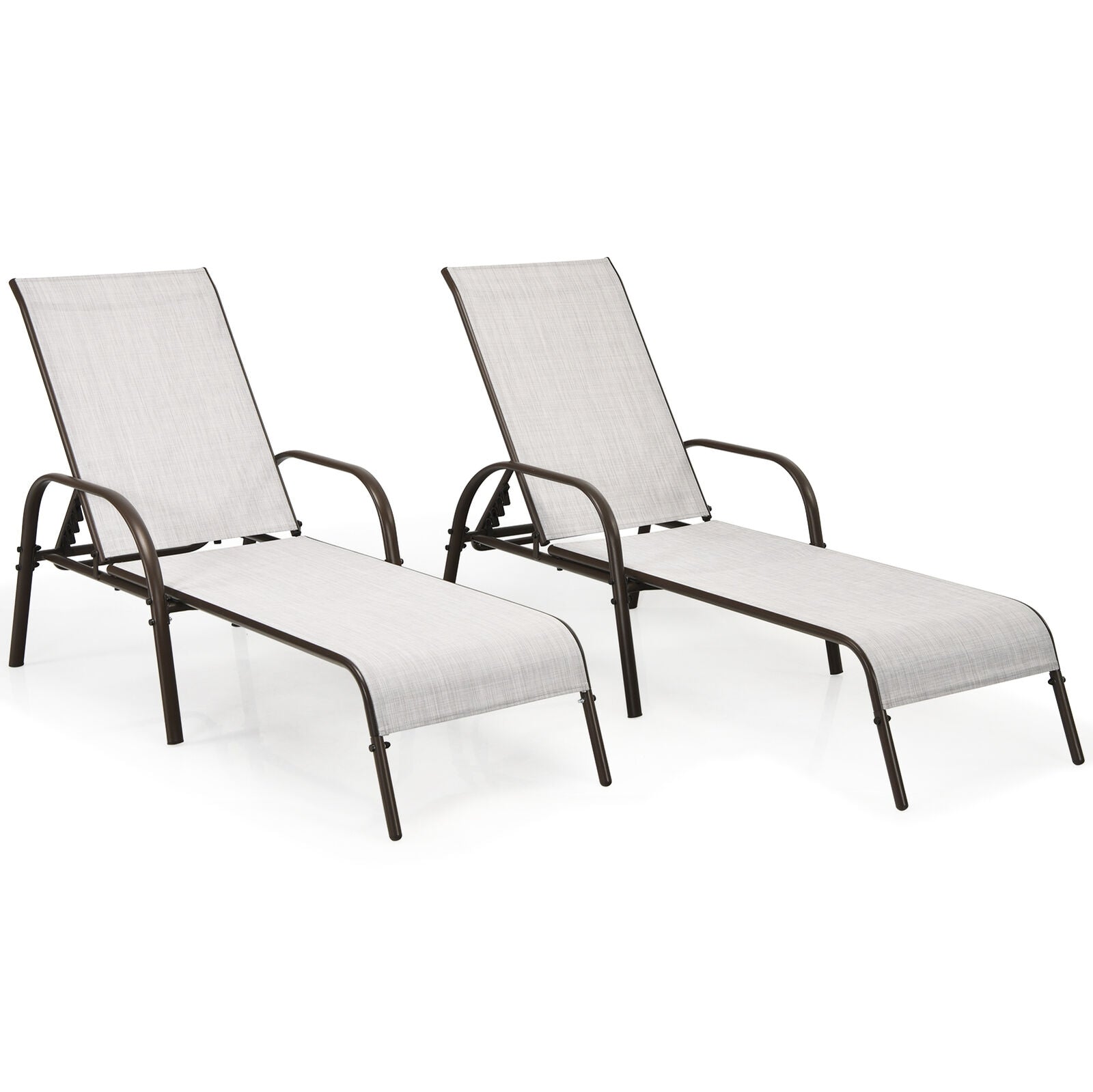 Outdoor Patio Lounge Chair, 2 Pieces, Adjustable Reclining Armrest, Gray Outdoor Chaise Lounges Gray at Gallery Canada
