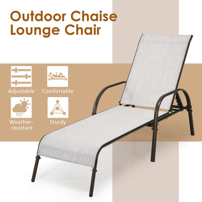 2 Pieces Outdoor Patio Lounge Chair Chaise Fabric with Adjustable Reclining Armrest, Gray Outdoor Chaise Lounges at Gallery Canada